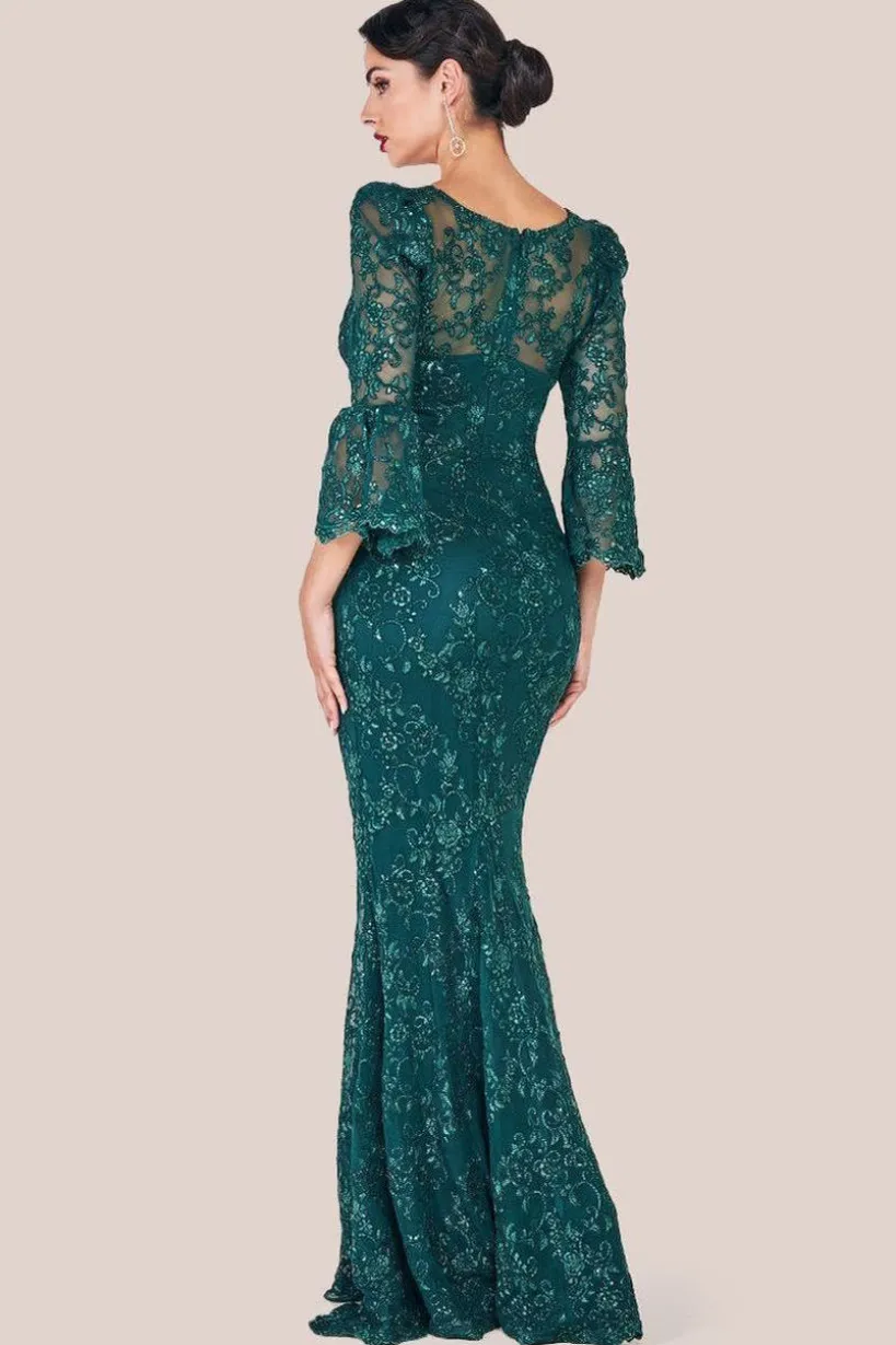 Scalloped Lace Maxi Dress - Emerald Green by Goddiva