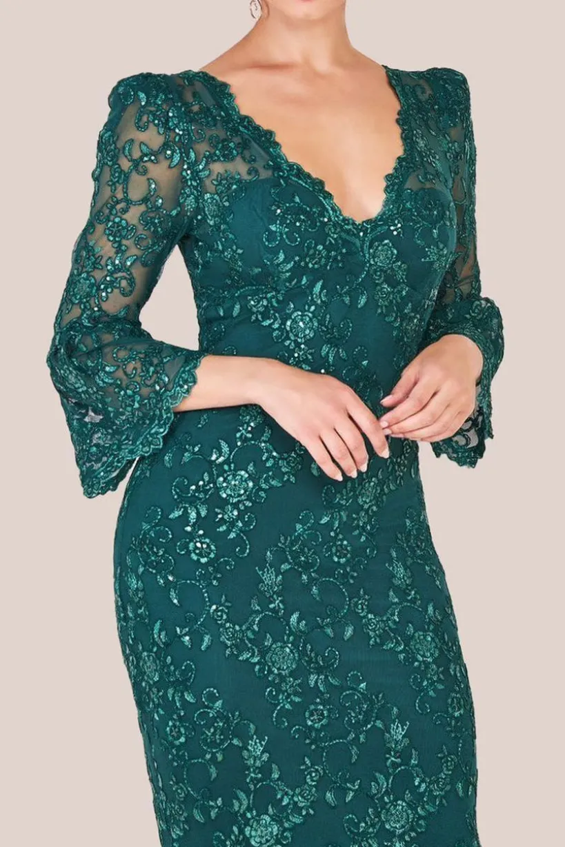 Scalloped Lace Maxi Dress - Emerald Green by Goddiva