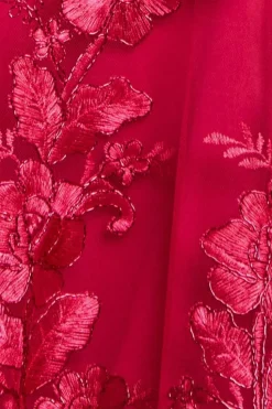 Scalloped Neck Embroidered Lace High Low Midi Dress - Magenta by Goddiva