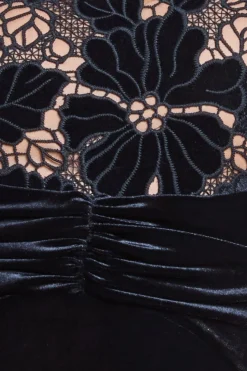 Scalloped Velvet Crochet Maxi Dress - Black by Goddiva