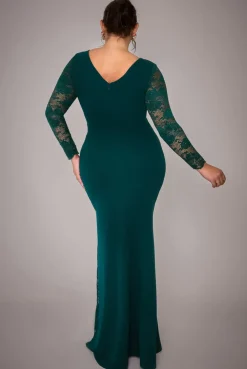 Scuba & Lace Wrap Maxi Dress - Emerald by Goddiva Plus
