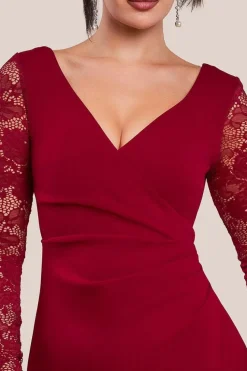 Scuba & Lace Wrap Maxi Dress - Wine by Goddiva