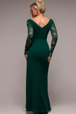 Scuba & Lace Wrap Maxi Dress - Emerald by Goddiva