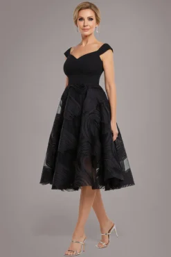 Scuba & Textured Chiffon A Line Midi Dress - Black by Goddiva