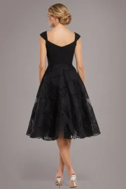 Scuba & Textured Chiffon A Line Midi Dress - Black by Goddiva