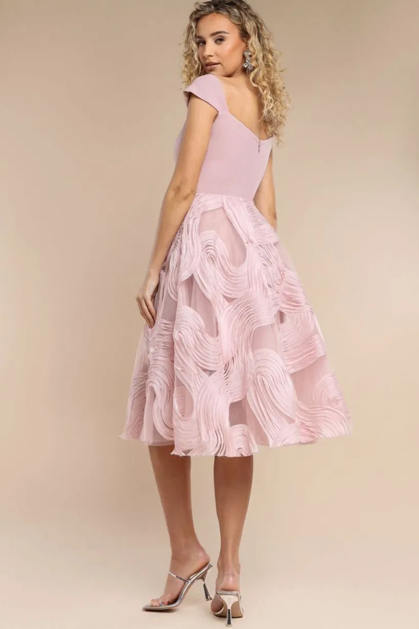 Scuba & Textured Chiffon A Line Midi Dress - Blush Pink by Goddiva