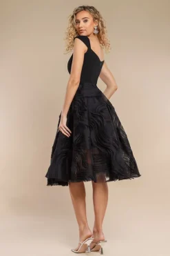 Scuba & Textured Chiffon A Line Midi Dress - Black by Goddiva