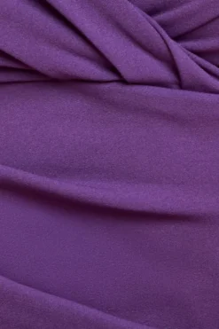 Scuba Bardot Pleated Midi Dress - Purple by Goddiva Plus