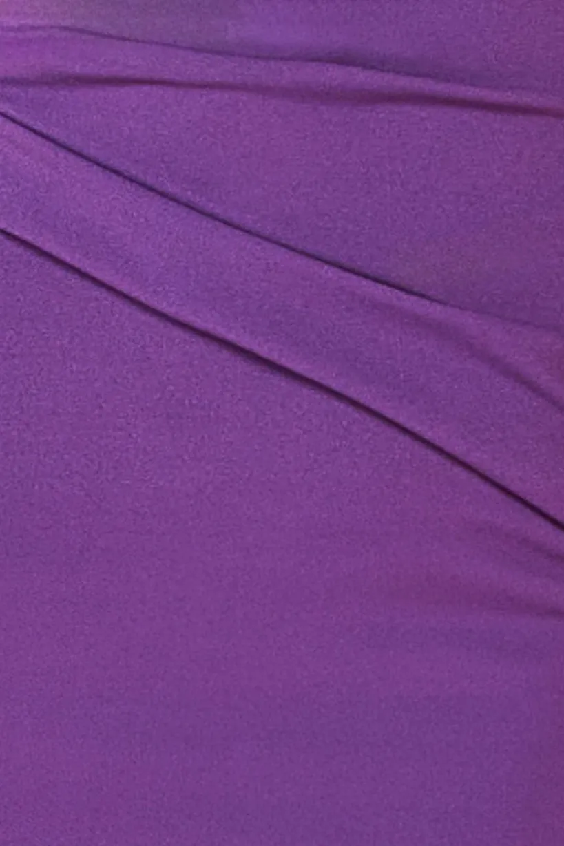 Scuba Bardot Pleated Midi Dress - Purple by Goddiva