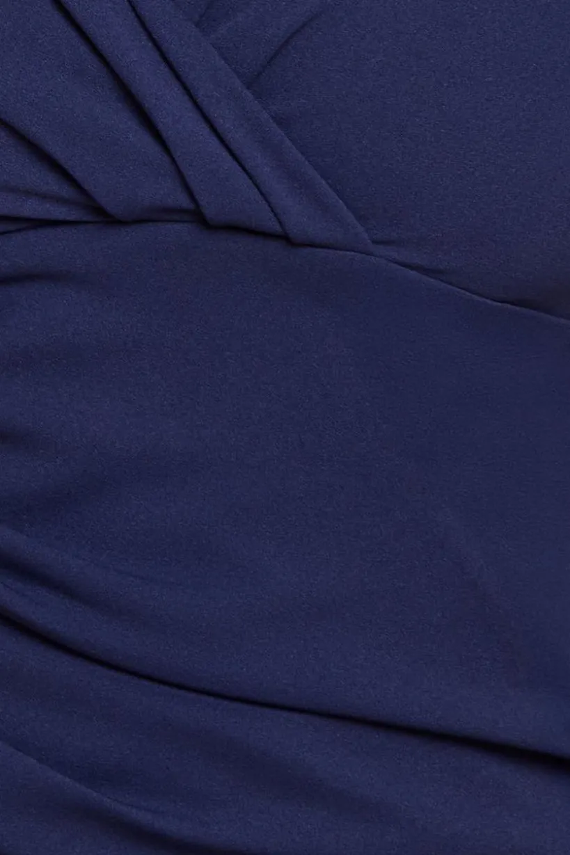 Scuba Bardot Pleated Midi Dress - Navy by Goddiva Plus