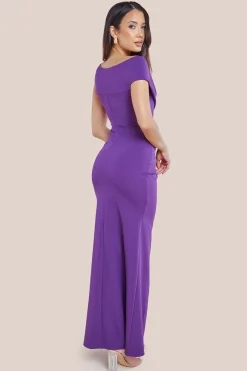 Scuba Crepe Off The Shoulder Maxi - Purple by Goddiva