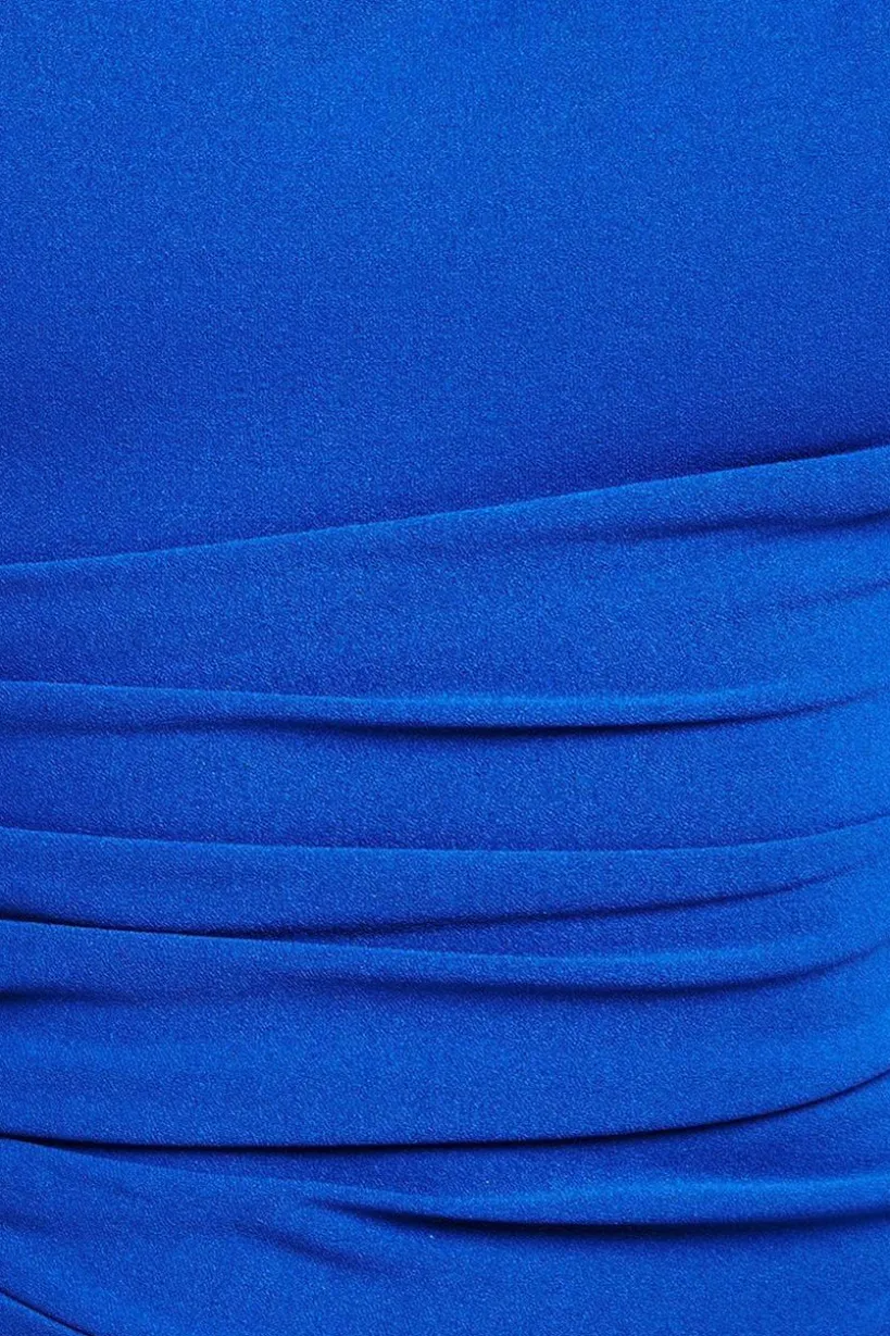 Scuba Crepe Asymmetric Neck Midi Dress - Royal Blue by Goddiva