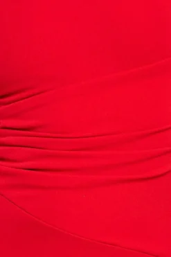 Scuba Crepe Asymmetric Neck Midi Dress - Red by Goddiva