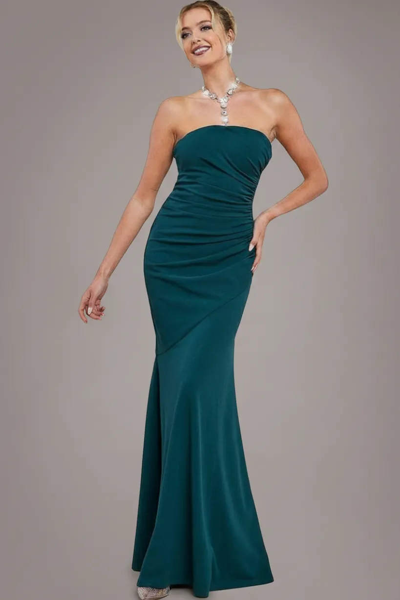Scuba Crepe Bandeau Maxi With Diamante Necklace - Emerald Green by Goddiva