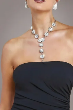 Scuba Crepe Bandeau Maxi With Diamante Necklace - Black by Goddiva