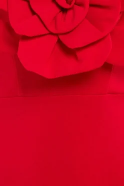 Scuba Crepe Bandeau Rose Maxi Dress - Red by Goddiva