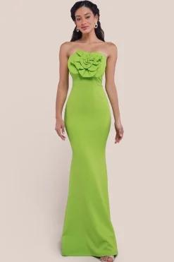 Scuba Crepe Bandeau Rose Maxi Dress - Lime Green by Goddiva