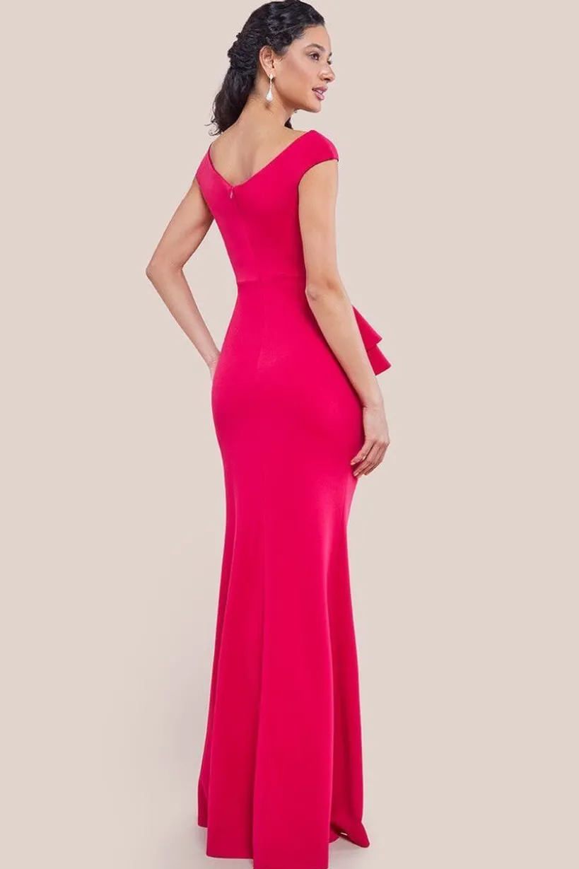Scuba Crepe Rose Frill Maxi Dress - Magenta by Goddiva