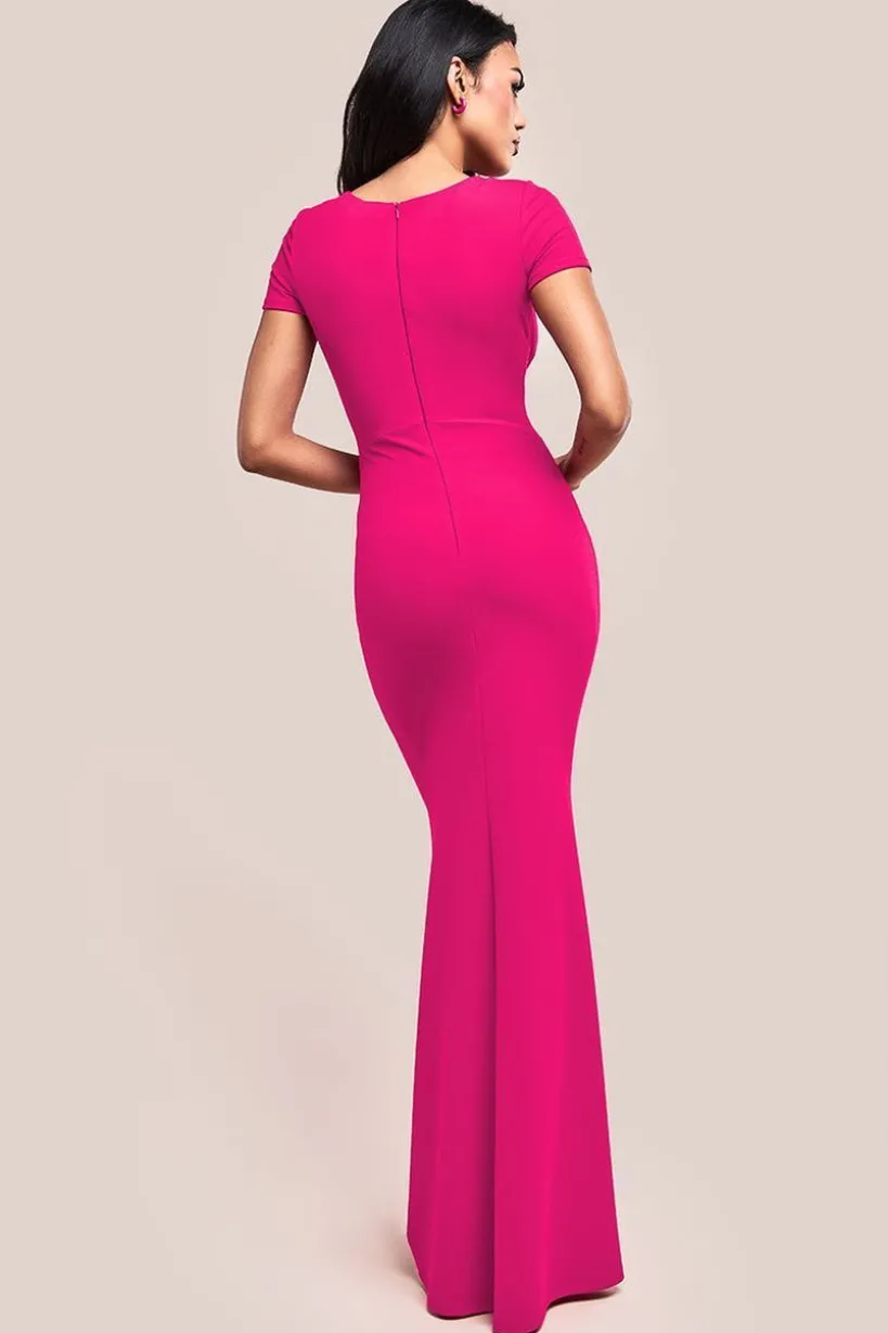 Scuba Crepe Twist Cutout Maxi Dress - Hot Pink by Goddiva