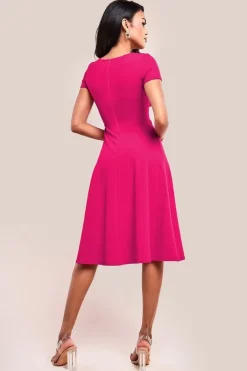 Scuba Crepe Twist Cutout Midi Dress - Hot Pink by Goddiva