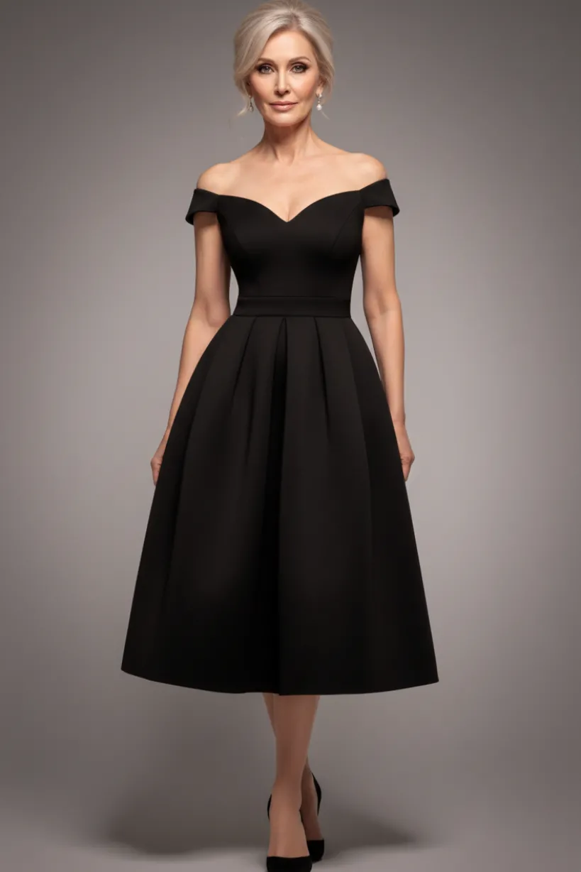Scuba Foam Skater Midi Dress - Black by Goddiva