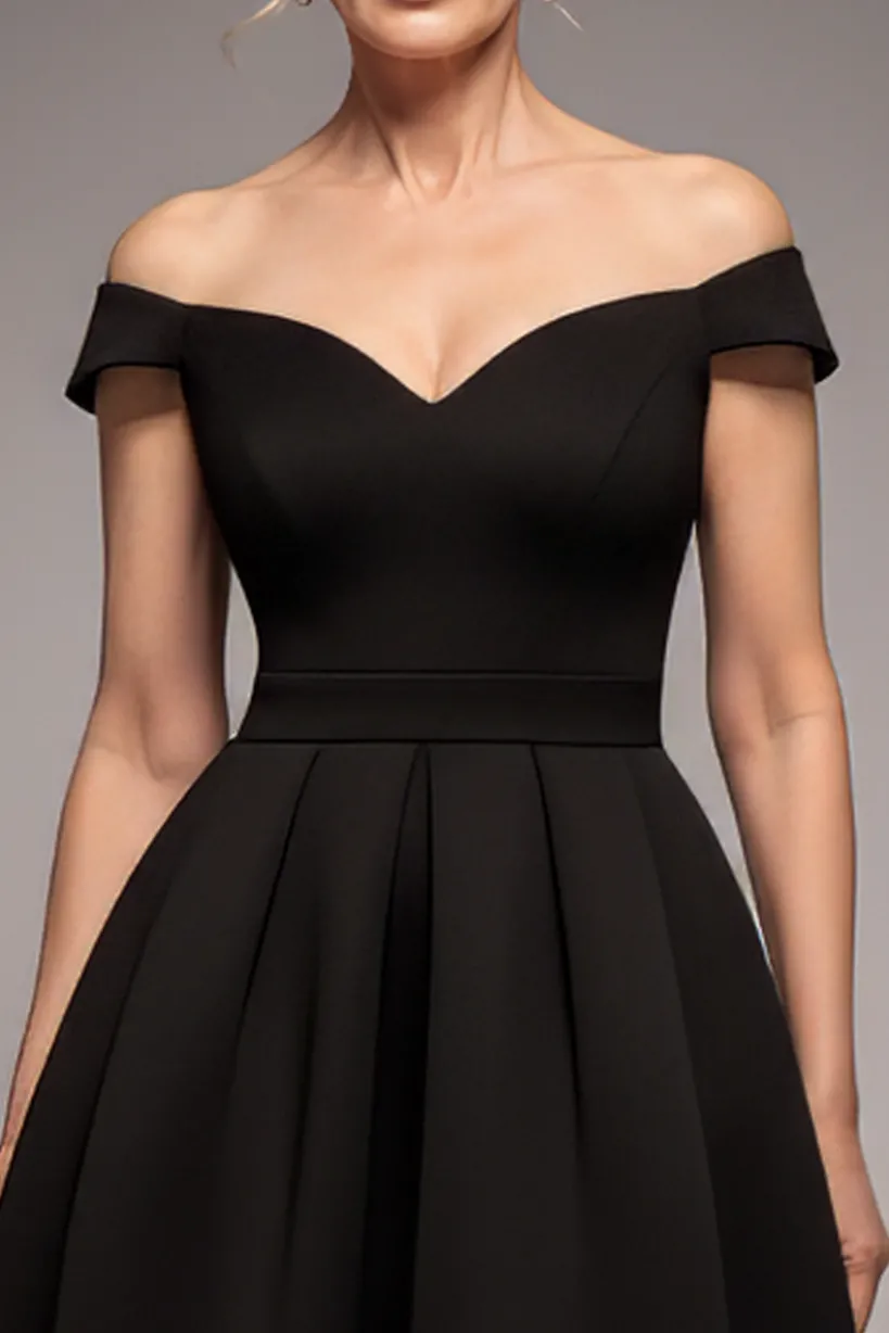 Scuba Foam Skater Midi Dress - Black by Goddiva