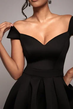 Scuba Foam Skater Midi Dress - Black by Goddiva