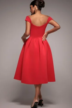 Scuba Foam Skater Midi Dress - Red by Goddiva