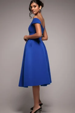 Scuba Foam Skater Midi Dress - Royal Blue by Goddiva