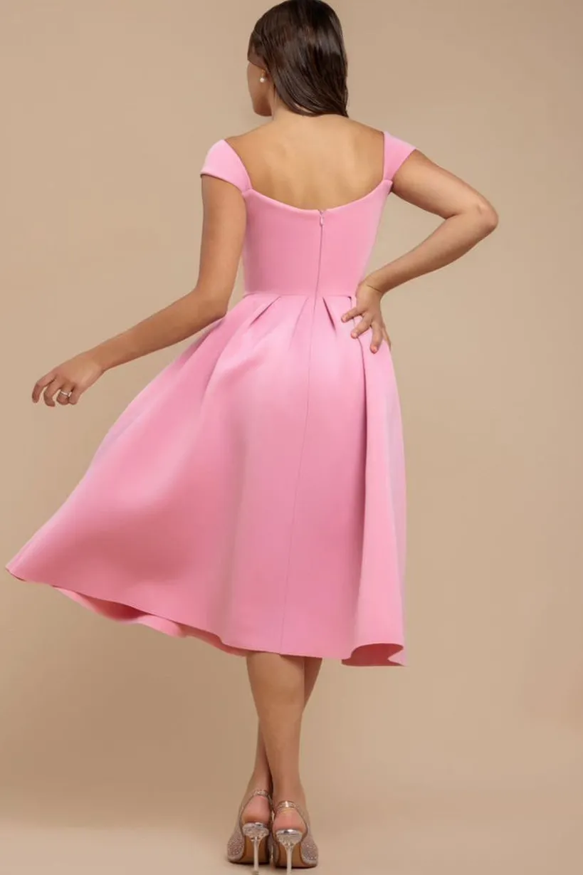 Scuba Foam Skater Midi Dress - Blush Pink by Goddiva