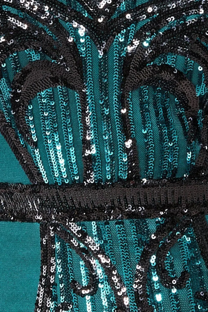 Sequin & Mesh Embroidered Maxi Dress - Emerald by Goddiva