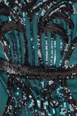 Sequin & Mesh Embroidered Midi Dress - Emerald Green by Goddiva