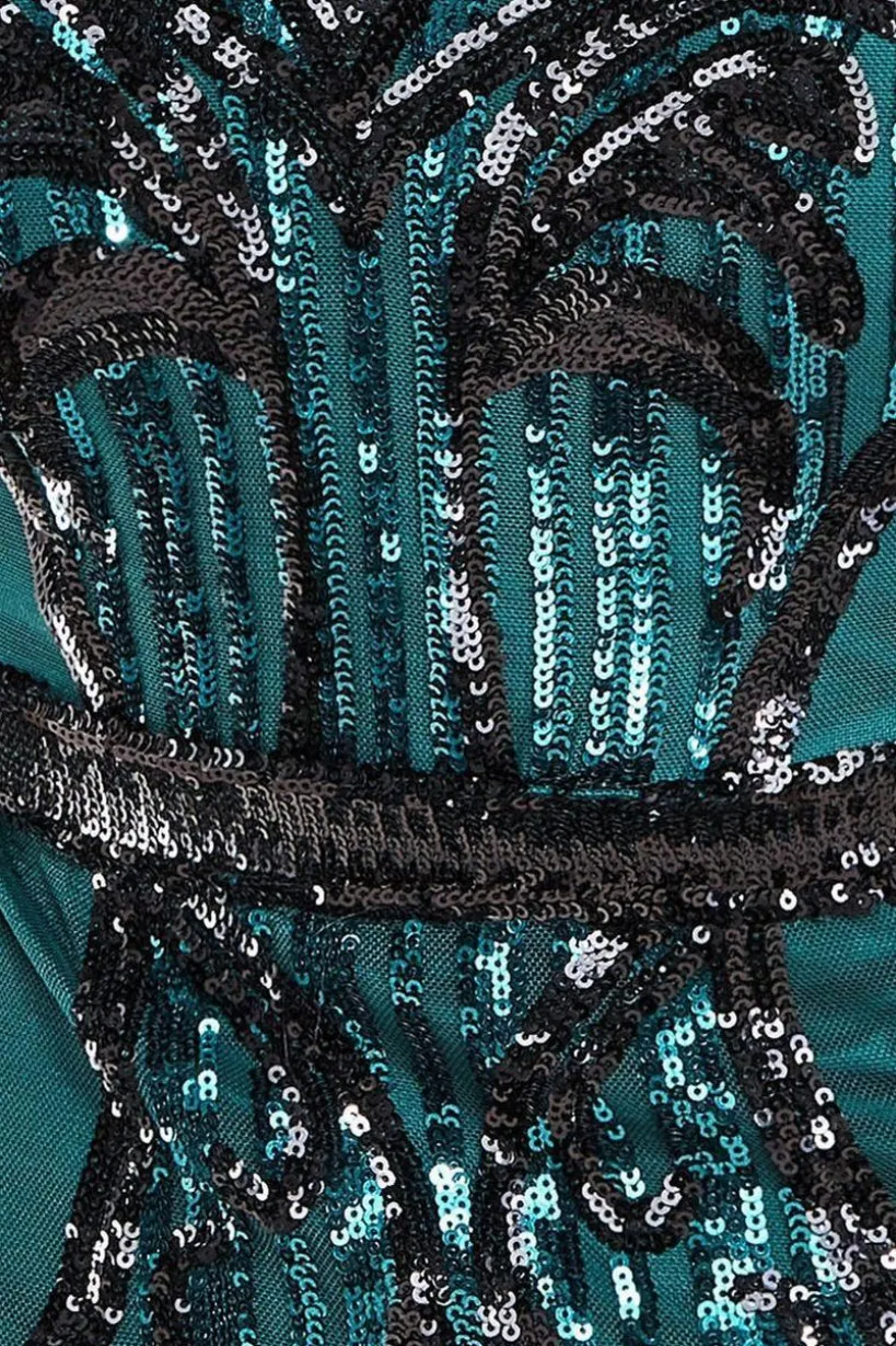 Sequin & Mesh Embroidered Midi Dress - Emerald Green by Goddiva