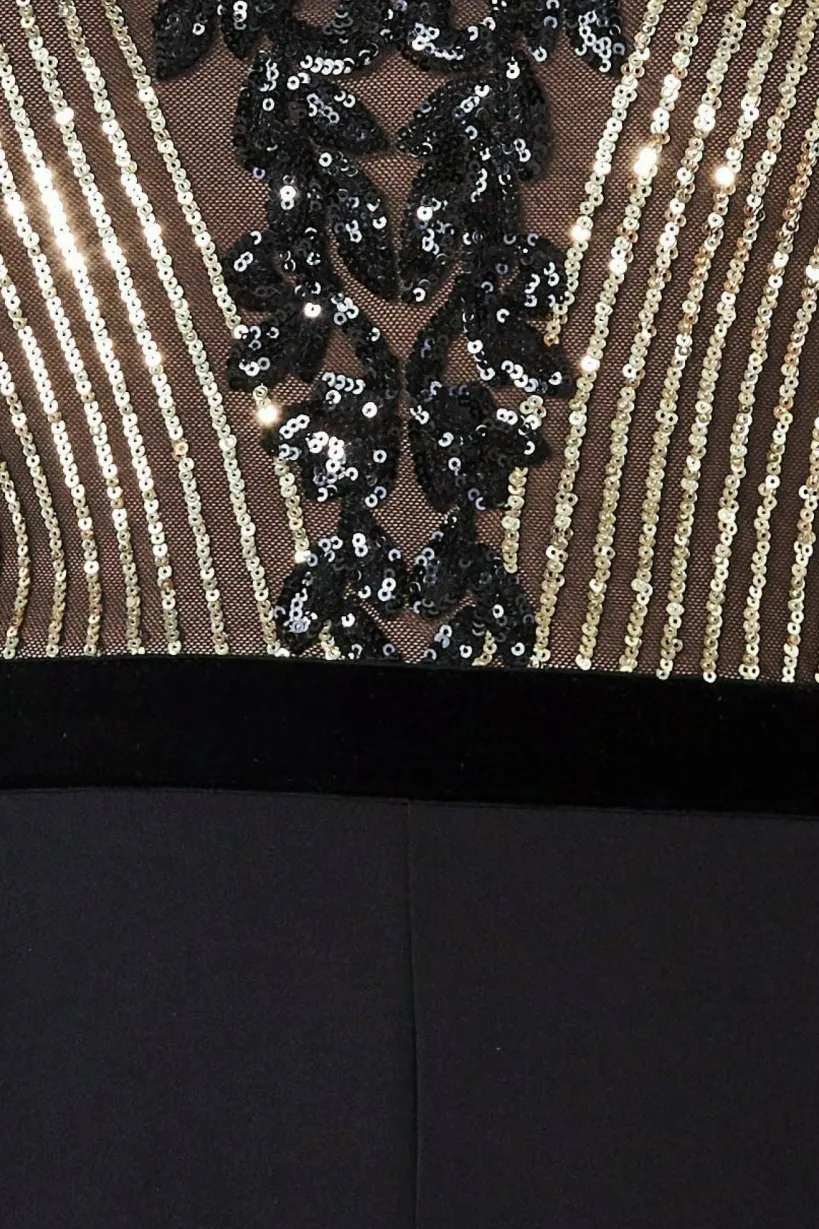 Sequin & Mesh Jumpsuit - Black by Goddiva Plus