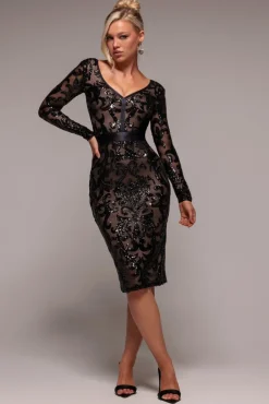 Sequin & Mesh Midi Dress - Black by Goddiva