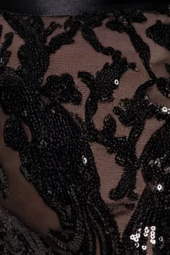 Sequin & Mesh Midi Dress - Black by Goddiva