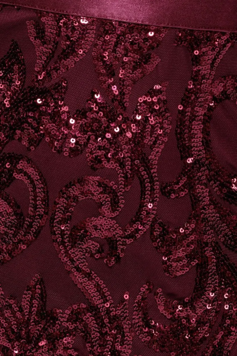 Sequin & Mesh Midi Dress - Burgundy by Goddiva