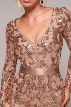 Sequin & Mesh Midi Dress - Champagne by Goddiva