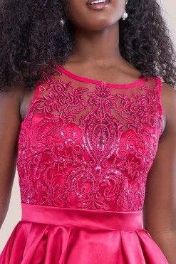 Sequin & Satin Dipped Hem Midi - Hot Pink by Goddiva
