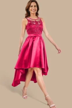 Sequin & Satin Dipped Hem Midi - Hot Pink by Goddiva