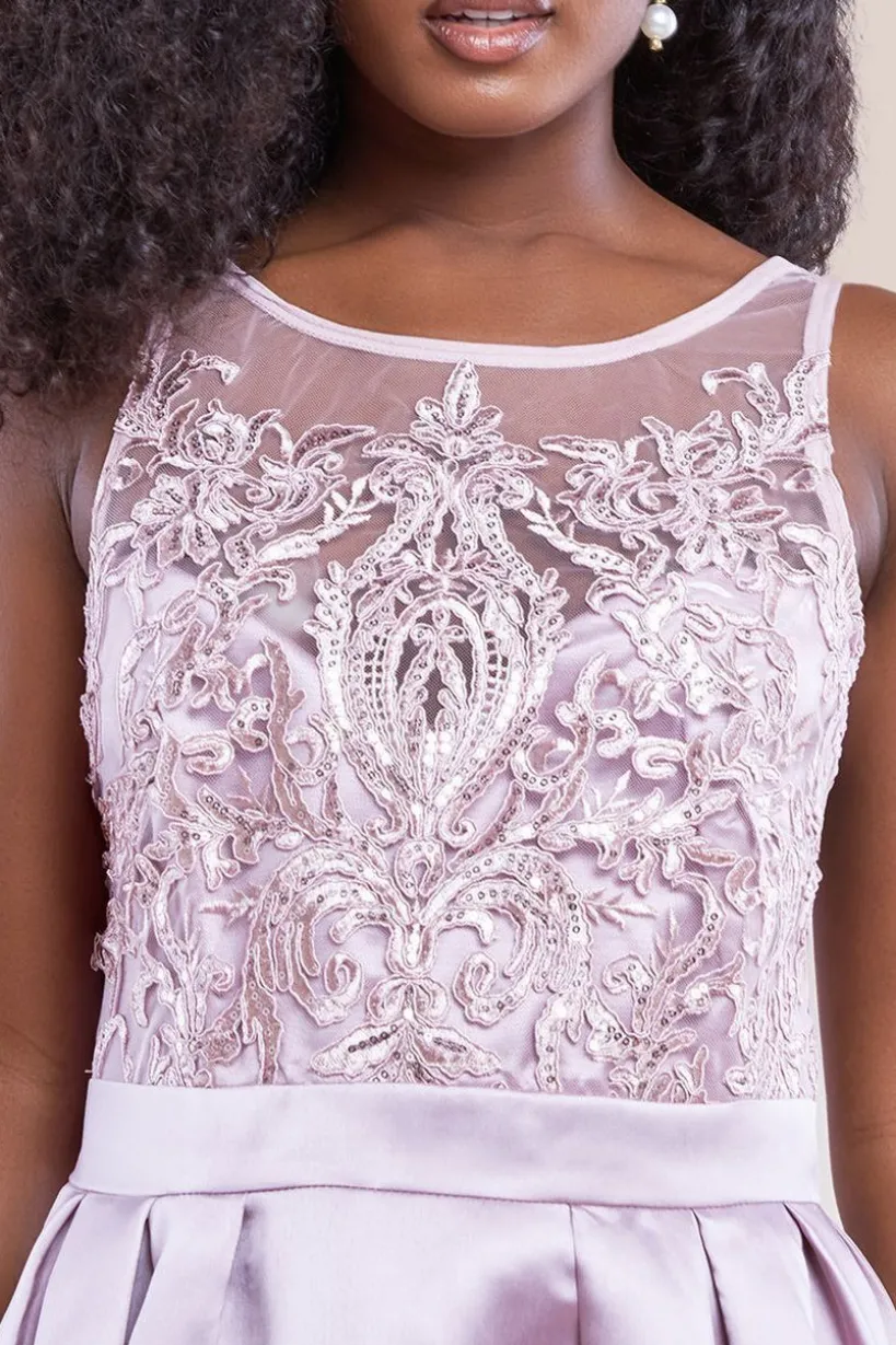 Sequin & Satin Dipped Hem Midi Dress - Blush by Goddiva