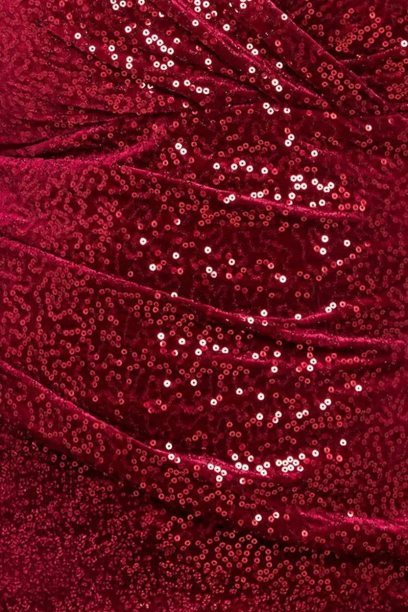 Sequin & Velvet Bardot Maxi Dress - Wine by Goddiva Plus