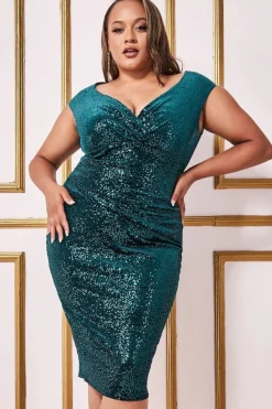 Sequin & Velvet Bardot Midi - Emerald Green by Goddiva Plus
