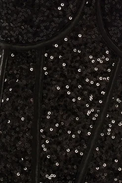 Sequin Corset Tulle Gathered Midaxi Skirt & Soft Touch Jersey Scarf - Black by Goddiva