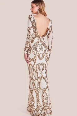 Sequin Cowl Back Maxi - Cream by Goddiva