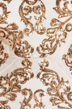 Sequin Cowl Back Maxi - Cream by Goddiva