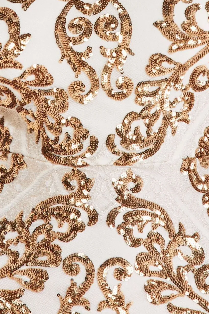 Sequin Cowl Back Maxi - Cream by Goddiva