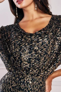 Sequin Cowl Maxi Dress - Black by Goddiva