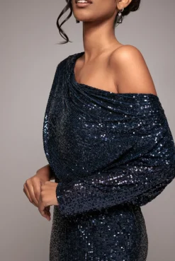 Sequin Cowl Neck Midi Dress - Navy by Goddiva