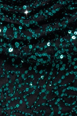 Sequin Cowl One Shoulder Maxi Dress - Emerald Green by Goddiva
